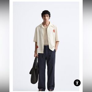 Zara Cream Shirt with Red Stitching